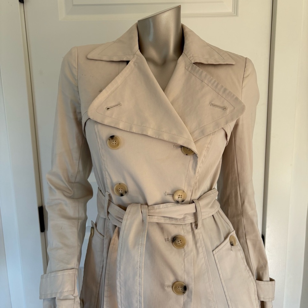 Theory Daye Tan Double Breasted Trench Coat Size Small - Picture 4 of 10
